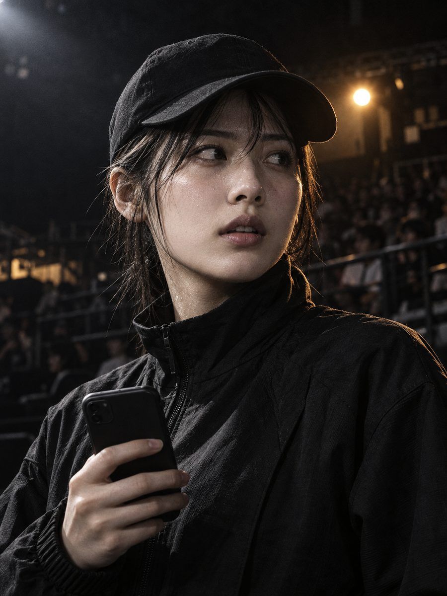 スマートフォンを手に会場を振り返るコミュニティ担当